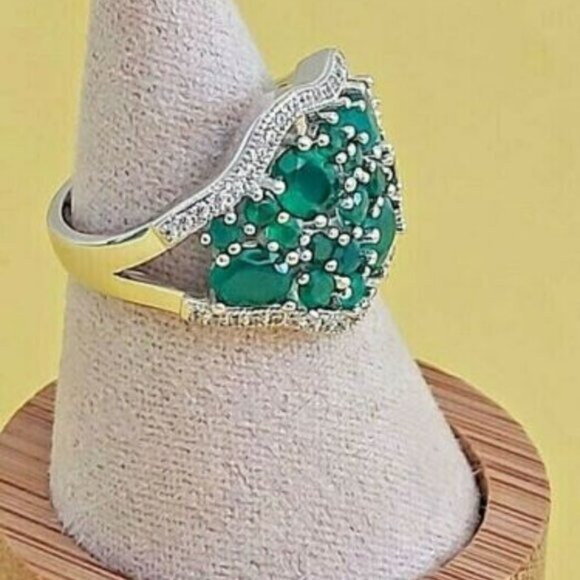 925 Sterling Silver Ring with Natural Green Agate - Picture 5 of 9